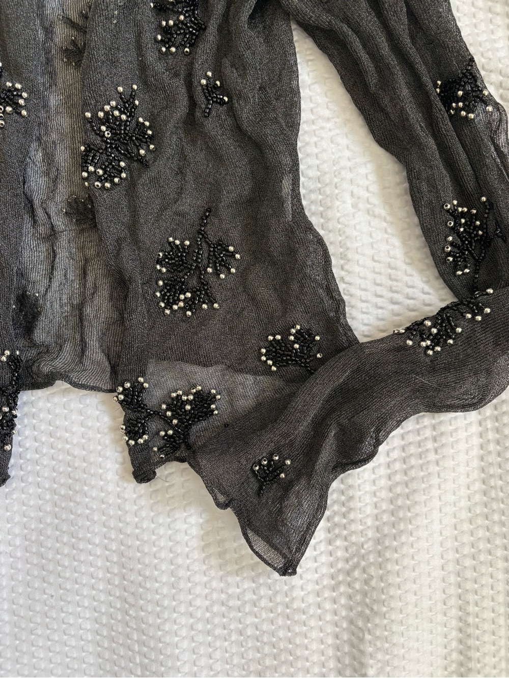 Zara Sheer Embellished Black Mesh Open-Front Cardigan - Small - Picture 2 of 8